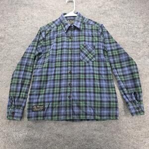 Vermont Flannel Co Shirt Mens Small Green Blue Plaid Button Front Made USA